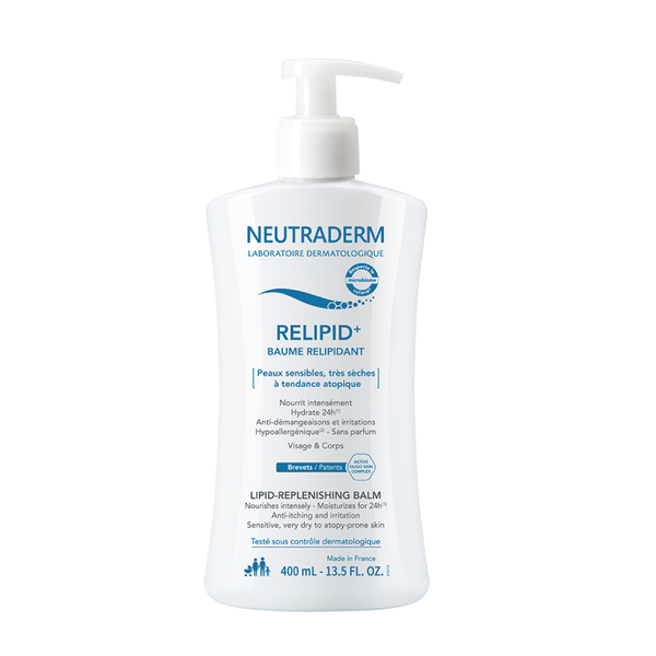 Neutraderm Lipid-Replenishing Balm for sensitive, very dry to atopy-prone skin, 400ml front view on white background