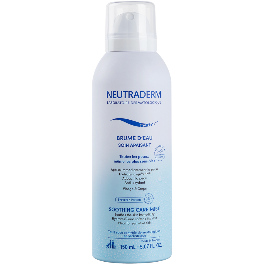 Neutraderm Soothing Care Mist for face and body, 150ml bottle, front view on a white background