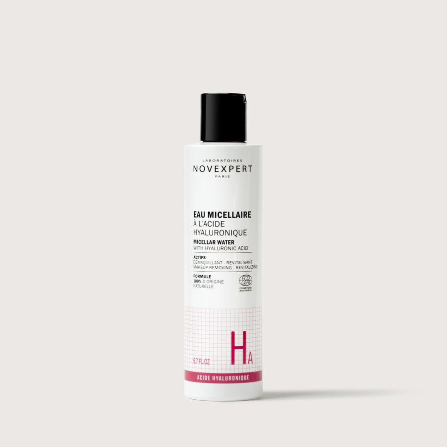 Novexpert Micellar Water with Hyaluronic Acid, front view of the product on a white background