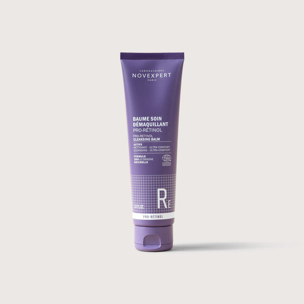 Novexpert Pro-Retinol Cleansing Balm in a purple tube, front view on a white background