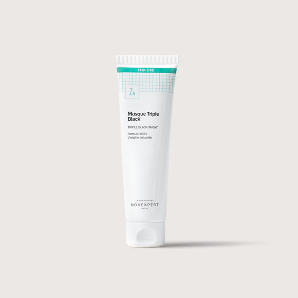 Novexpert Trio Zinc Triple Black Mask in a white tube with a green and white label, front view on a white background