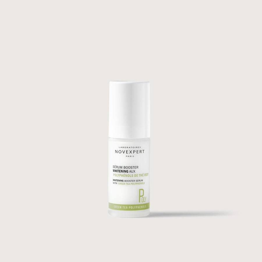 Novexpert Whitening Booster Serum with Green Tea Polyphenols, front view of the product on a white background