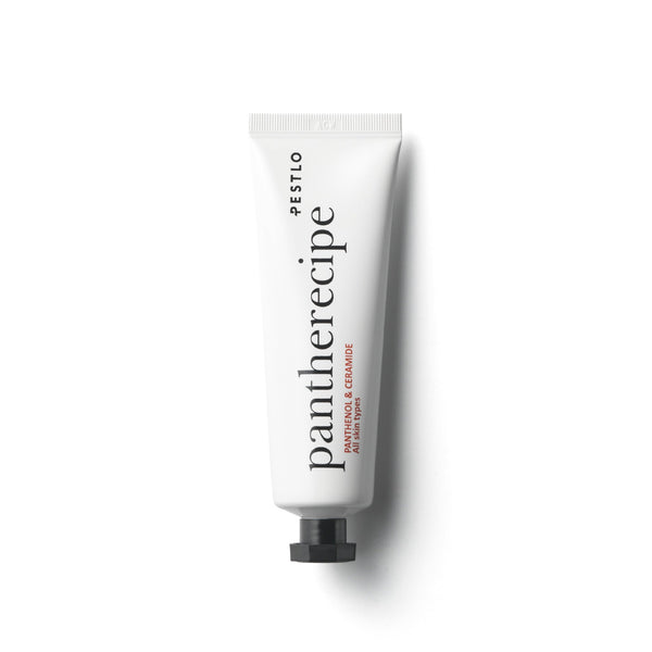 Pestlo Pantherecipe Cream in a white tube with a black cap, front view on a white background