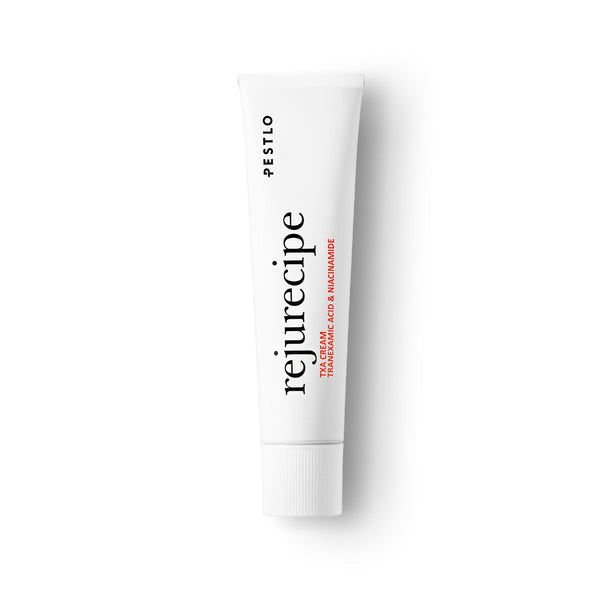 Pestlo Rejurecipe TXA Cream with Tranexamic Acid & Niacinamide in a white tube on a white background