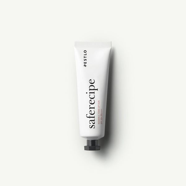 Pestlo Saferecipe Niamin C Tone-up Sun SPF 50+ PA++++ in a white tube, front view on a white background
