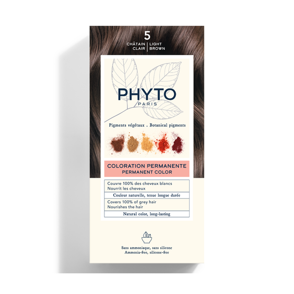 PHYTOCOLOR Permanent Color Kit in 5 Light Brown, front view of the product packaging on a white background