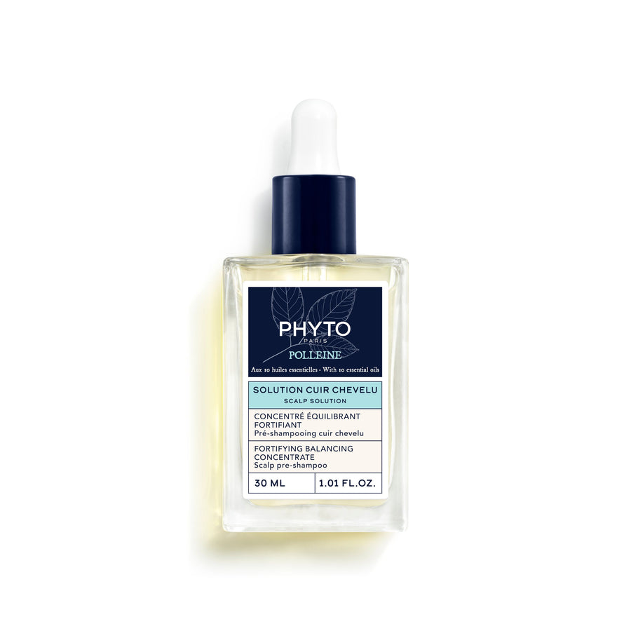 PHYTO SCALP SOLUTION Balancing Concentrate POLLEINE 30ml bottle with dropper on a white background