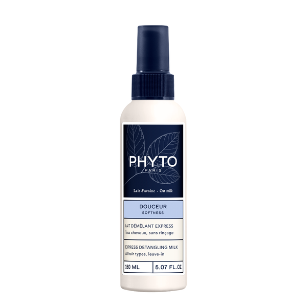 PHYTO SOFTNESS Express Detangling Milk 150ml in a white bottle with a blue cap, front view on a white background