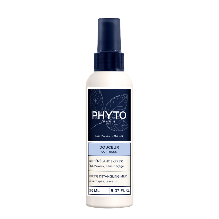 PHYTO SOFTNESS Express Detangling Milk 150ml in a white bottle with a blue cap, front view on a white background