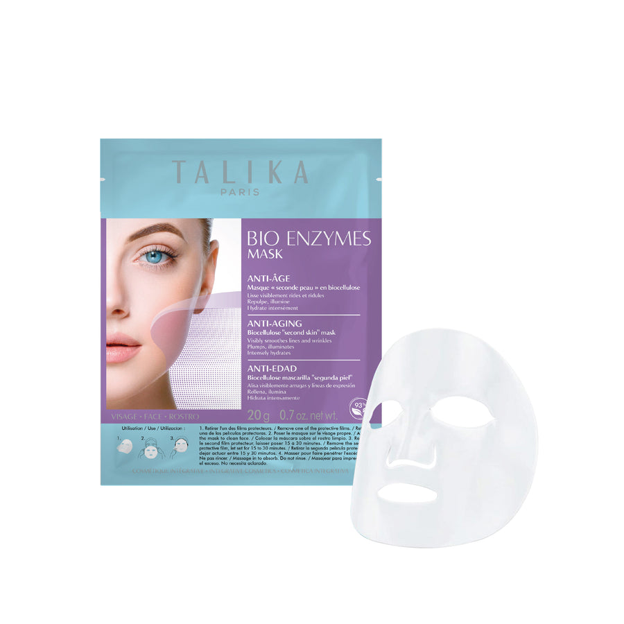 Talika Bio Enzymes Anti-Aging Mask front view showing the packaging and the mask itself on a white background