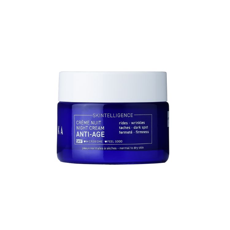 Talika Skintelligence Anti-Age Night Cream 50ml in a blue jar with a white lid, front view on a white background